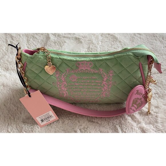 Juicy Couture Juicy Tale Shoulder Bag Retro Green Pink Quilted Bag Purse NEW - Picture 6 of 16